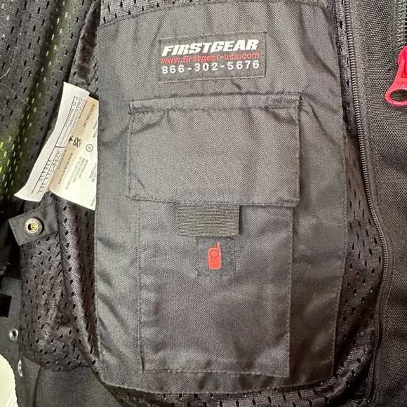 First Gear Mesh Motorcycle Jacket Medium Neon Yellow Armor Elbow Shoulder Back - Picture 15 of 16